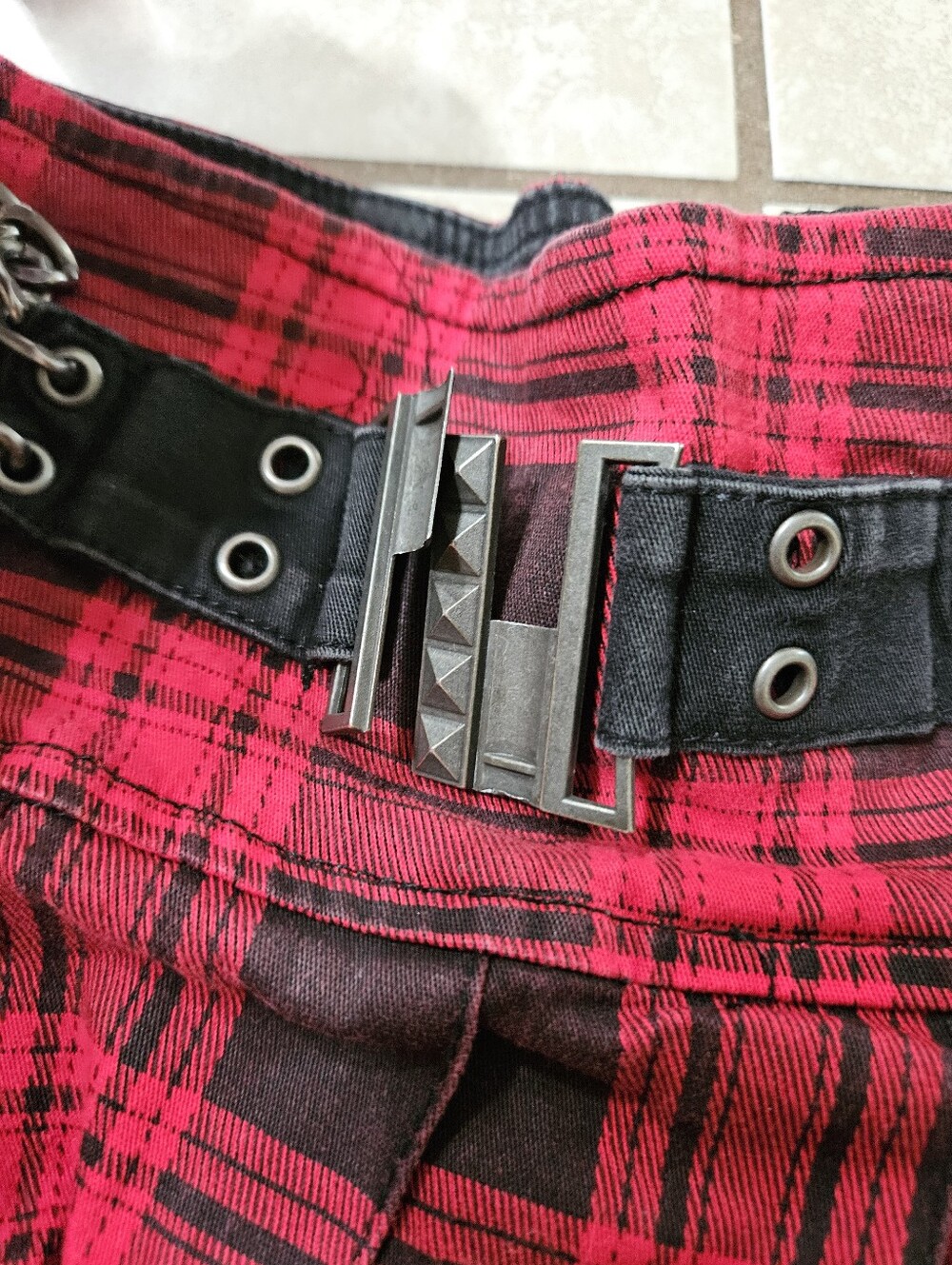 Tripp Red Plaid Mini Skirt with Chain Accent - Picture 2 of 7